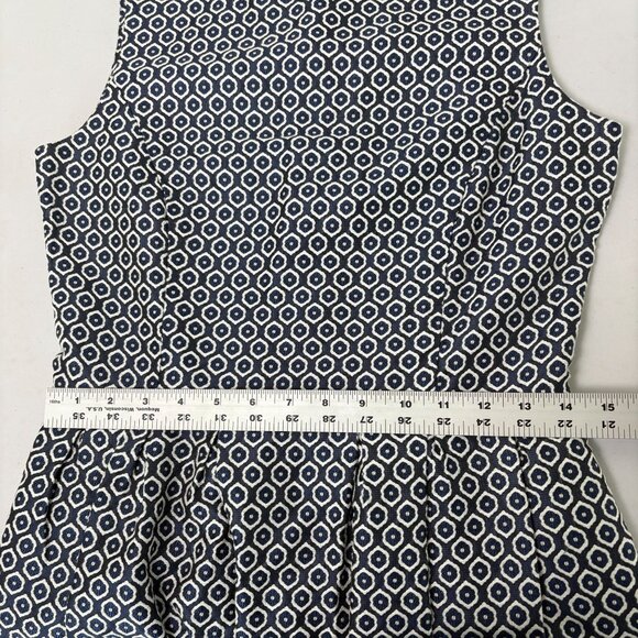 FRNCH Fit & Flare Dress Size L Blue White Geometric Sleeveless Lined Mini - Picture 12 of 13
